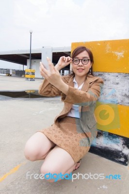 Portrait Of Thai Adult Businesswoman Beautiful Girl Relax And Smile Stock Photo