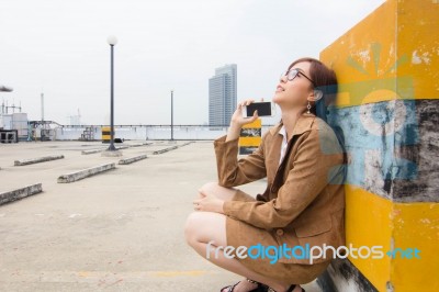 Portrait Of Thai Adult Businesswoman Beautiful Girl Relax And Smile Stock Photo