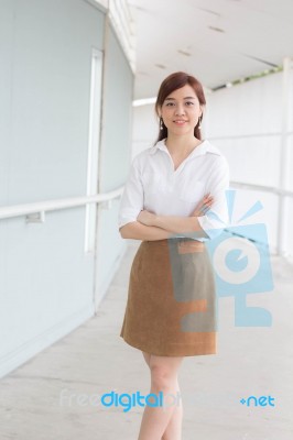 Portrait Of Thai Adult Businesswoman Beautiful Girl Relax And Smile Stock Photo