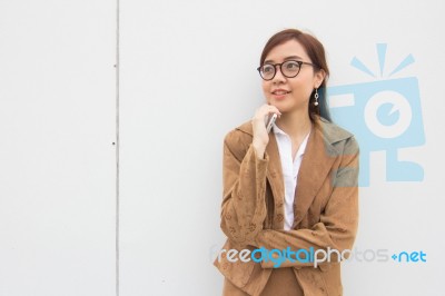 Portrait Of Thai Adult Businesswoman Beautiful Girl Relax And Smile Stock Photo