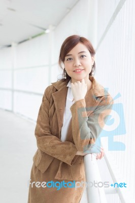 Portrait Of Thai Adult Businesswoman Beautiful Girl Relax And Smile Stock Photo