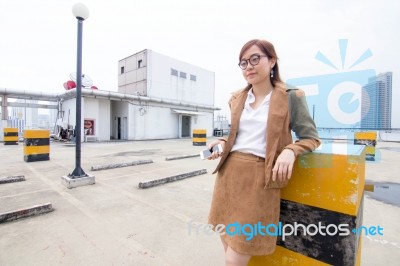 Portrait Of Thai Adult Businesswoman Beautiful Girl Relax And Smile Stock Photo