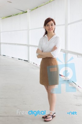 Portrait Of Thai Adult Businesswoman Beautiful Girl Relax And Smile Stock Photo