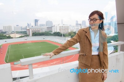 Portrait Of Thai Adult Businesswoman Beautiful Girl Relax And Smile Stock Photo