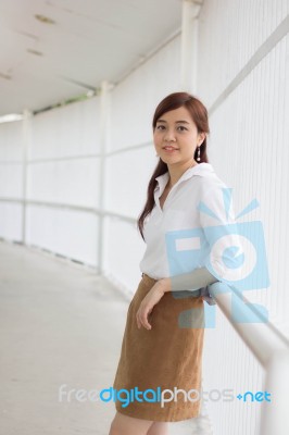 Portrait Of Thai Adult Businesswoman Beautiful Girl Relax And Smile Stock Photo