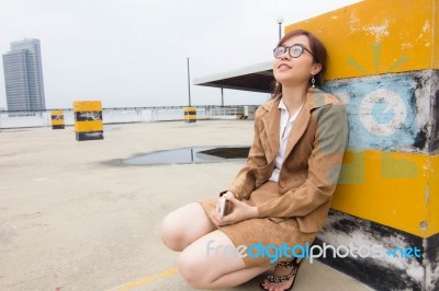 Portrait Of Thai Adult Businesswoman Beautiful Girl Relax And Smile Stock Photo