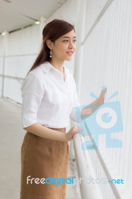 Portrait Of Thai Adult Businesswoman Beautiful Girl Relax And Smile Stock Photo