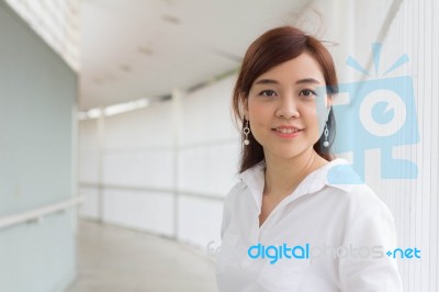 Portrait Of Thai Adult Businesswoman Beautiful Girl Relax And Smile Stock Photo