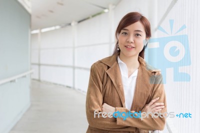 Portrait Of Thai Adult Businesswoman Beautiful Girl Relax And Smile Stock Photo