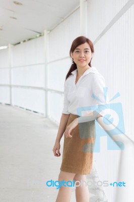 Portrait Of Thai Adult Businesswoman Beautiful Girl Relax And Smile Stock Photo