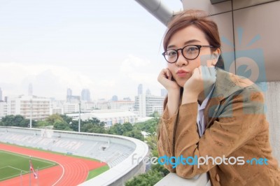 Portrait Of Thai Adult Businesswoman Beautiful Girl Relax And Smile Stock Photo