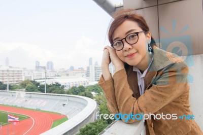 Portrait Of Thai Adult Businesswoman Beautiful Girl Relax And Smile Stock Photo