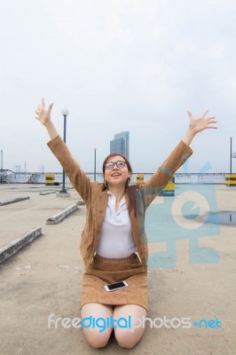 Portrait Of Thai Adult Businesswoman Beautiful Girl Relax And Smile Stock Photo