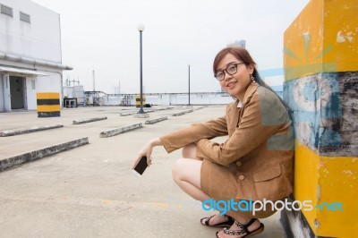 Portrait Of Thai Adult Businesswoman Beautiful Girl Relax And Smile Stock Photo