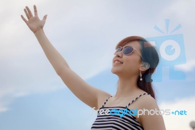 Portrait Of Thai Adult Businesswoman Beautiful Girl Relax And Smile Stock Photo