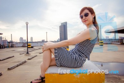 Portrait Of Thai Adult Businesswoman Beautiful Girl Relax And Smile Stock Photo