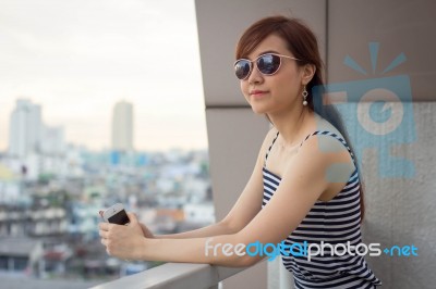 Portrait Of Thai Adult Businesswoman Beautiful Girl Relax And Smile Stock Photo