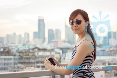 Portrait Of Thai Adult Businesswoman Beautiful Girl Relax And Smile Stock Photo