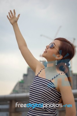 Portrait Of Thai Adult Businesswoman Beautiful Girl Relax And Smile Stock Photo