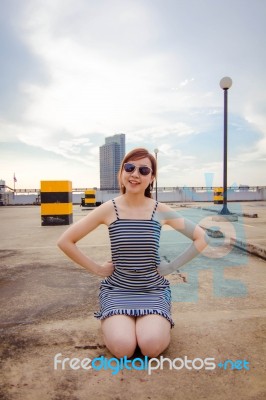 Portrait Of Thai Adult Businesswoman Beautiful Girl Relax And Smile Stock Photo