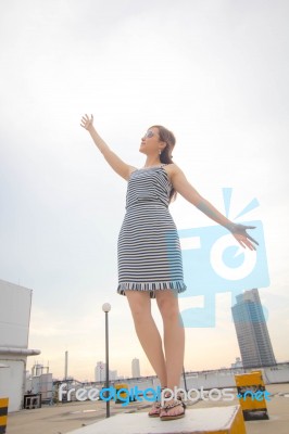 Portrait Of Thai Adult Businesswoman Beautiful Girl Relax And Smile Stock Photo