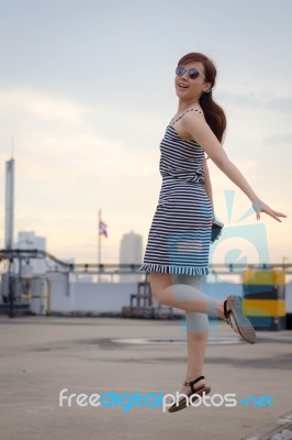 Portrait Of Thai Adult Businesswoman Beautiful Girl Relax And Smile Stock Photo