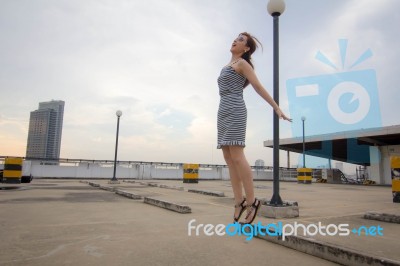 Portrait Of Thai Adult Businesswoman Beautiful Girl Relax And Smile Stock Photo