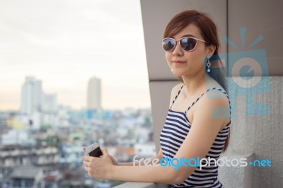 Portrait Of Thai Adult Businesswoman Beautiful Girl Relax And Smile Stock Photo