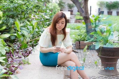 Portrait Of Thai Adult Businesswoman Beautiful Girl Relax And Smile Stock Photo