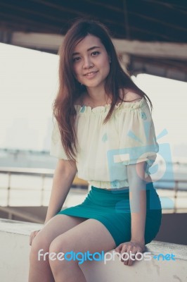 Portrait Of Thai Adult Businesswoman Beautiful Girl Relax And Smile Stock Photo