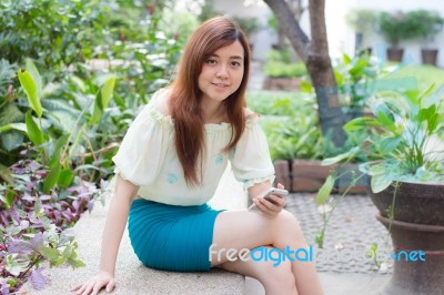 Portrait Of Thai Adult Businesswoman Beautiful Girl Relax And Smile Stock Photo