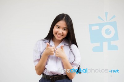 Portrait Of Thai High School Student Uniform Beautiful Girl Excellent Stock Photo