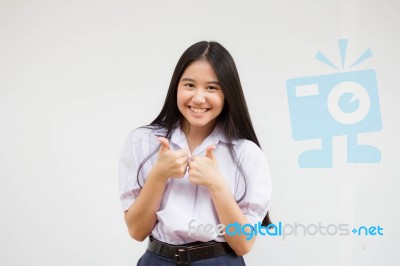 Portrait Of Thai High School Student Uniform Beautiful Girl Excellent Stock Photo