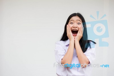 Portrait Of Thai High School Student Uniform Beautiful Girl Excellent Stock Photo