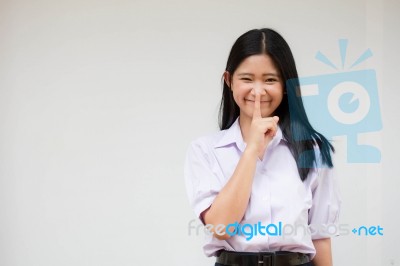 Portrait Of Thai High School Student Uniform Beautiful Girl Silently Stock Photo