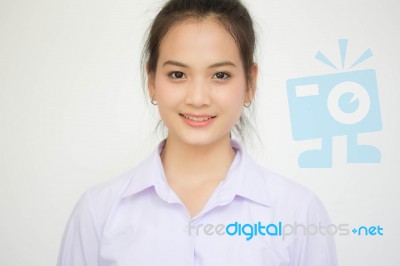 Portrait Of Thai High School Student Uniform Teen Beautiful Girl Happy And Relax, Stock Photo