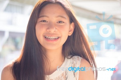 Portrait Of Thai Student Teen Beautiful Girl Happy And Relax Stock Photo