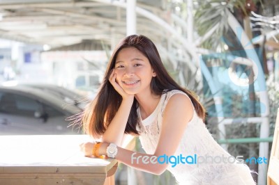 Portrait Of Thai Student Teen Beautiful Girl Happy And Relax Stock Photo