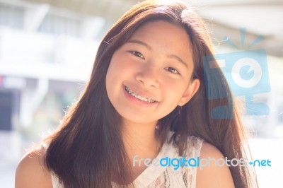 Portrait Of Thai Student Teen Beautiful Girl Happy And Relax Stock Photo