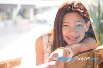 Portrait Of Thai Student Teen Beautiful Girl Happy And Relax Stock Photo