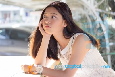 Portrait Of Thai Student Teen Beautiful Girl Happy And Relax Stock Photo