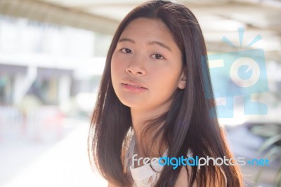 Portrait Of Thai Student Teen Beautiful Girl Happy And Relax Stock Photo