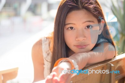 Portrait Of Thai Student Teen Beautiful Girl Happy And Relax Stock Photo