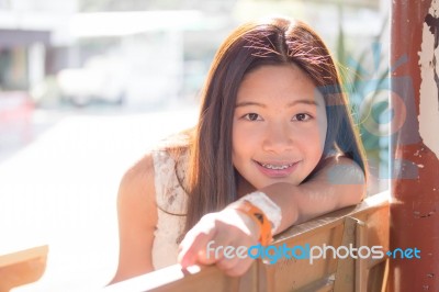 Portrait Of Thai Student Teen Beautiful Girl Happy And Relax Stock Photo