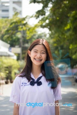 Portrait Of Thai Student Teen Beautiful Girl Happy And Relax Stock Photo