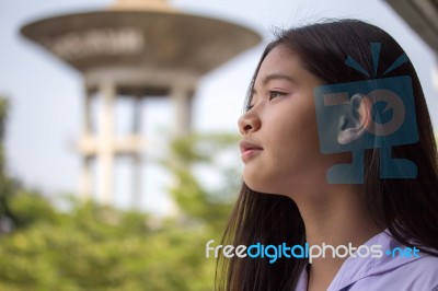 Portrait Of Thai Student Teen Beautiful Girl Happy And Relax Stock Photo