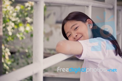 Portrait Of Thai Student Teen Beautiful Girl Happy And Relax Stock Photo