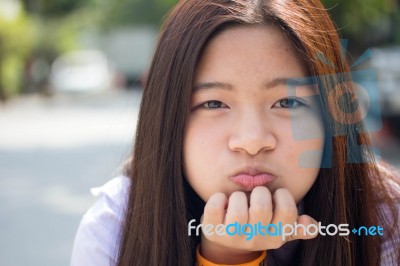 Portrait Of Thai Student Teen Beautiful Girl Happy And Relax Stock Photo