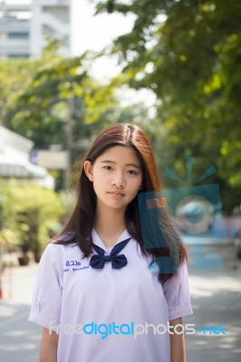 Portrait Of Thai Student Teen Beautiful Girl Happy And Relax Stock Photo