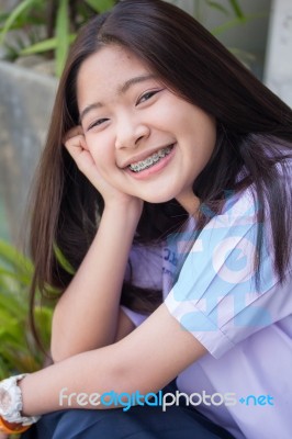 Portrait Of Thai Student Teen Beautiful Girl Happy And Relax Stock Photo